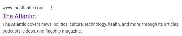 how The Atlantic's description tag looks on a SERP