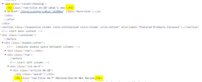 screenshot of Trader Joe's not using heading hierarchy