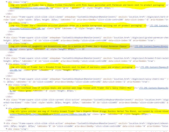 a good example of using the alt tag from Trader Joe's