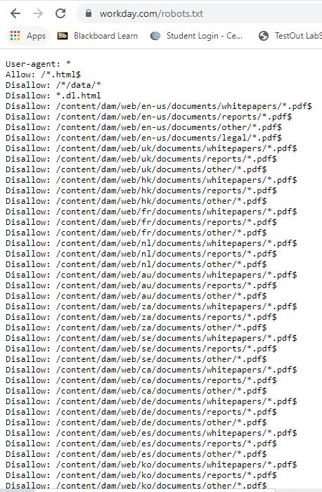 a robots.txt file from Workday.com/robots.txt